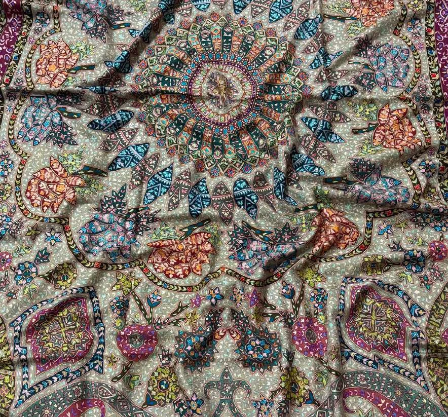 Kalamkari shawl craftsmanship in detail