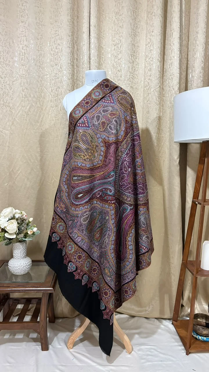 16-Colour Heavy Sozni Jamawar — Black Base